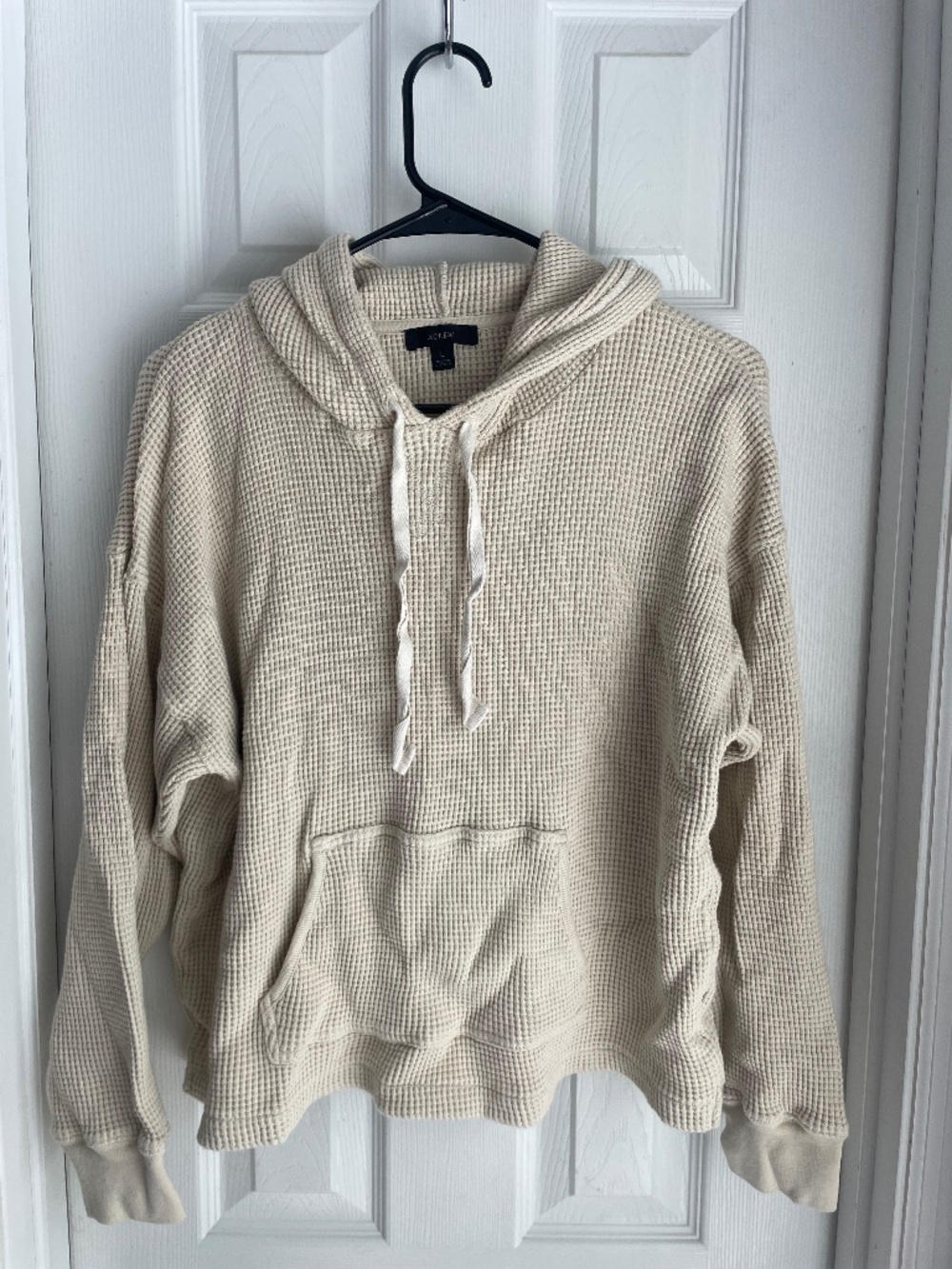 J.Crew Cream Thermal Waffle Knit Pullover Hoodie Sweatshirt - Large